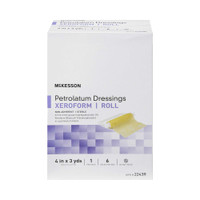 Xeroform Petrolatum Dressing McKesson 4 Inch X 3 Yard Gauze Bismuth Tribromophenate Sterile 2243R Roll/1 3274 MCK BRAND 1086958_RL