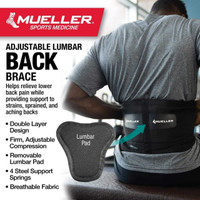 Back Brace MuellerLumbar Back Brace with Removable Pad Regular Front Closure 28 to 50 Inch Waist Circumference 255 Each/1 SNS14506 Mueller Sports Medicine 1069912_EA