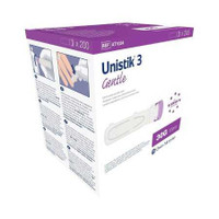 Lancet UnistikSafetly Lancet Low Flow Needle 1.8 mm Depth 28 Gauge Push Button Activation AT 1042 Box/100 113358 Owen Mumford 485757_BX