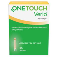 Blood Glucose Test Strips OneTouch Verio 50 Strips per Box Our smallest sample size ever at 0.4 Microliter and fast results in just 5 seconds For OneTouch Verio Family of Meters 022899 Case/1200 LF1031 LIFESCAN 1076316_CS