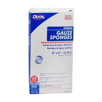 Gauze Sponge Dukal Cotton 12-Ply 4 X 8 Inch Rectangle Sterile 6842 Case/500 53-FC5 Dukal 1029665_CS