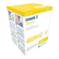 Lancet Unistik Safety Lancet Normal Flow Needle 1.8 mm Depth 23 Gauge Push Button Activation AT 1002 Box/100 EP85040 Owen Mumford 475825_BX