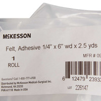 Orthopedic Felt Roll Adhesive McKesson 1/4 Inch X 6 Inch X 2-1/2 Yard Wool / Rayon NonSterile 9229 Case/15 80002-001 MCK BRAND 1111079_CS