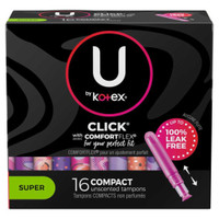 Tampon U by Kotex® Click® Super Absorbency Plastic Applicator Individually Wrapped 51581 Pack of 16 51581 U by Kotex® Click® 1184199_PK
