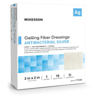Silver Gelling Fiber Dressing McKesson 2 x 2 Inch Square Sterile 177200 Box of 10 177200 McKesson 1162304_BX