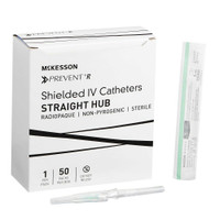 Peripheral IV Catheter McKesson Prevent® R 18 Gauge 1.16 Inch Button Retracting Safety Needle 380244 Box of 50 380244 McKesson Prevent® R 1169912_BX