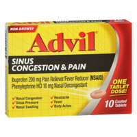 Pain Relief Advil Sinus Congestion Pain 200 mg Strength Ibuprofen Tablet 10 per Box