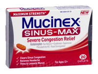 Cold and Sinus Relief Mucinex® Sinus-Max® 325 mg - 100 mg - 5 mg Strength Caplet 20 per Box 36382420120 Carton of 20 36382420120 Mucinex® Sinus-Max® 832235_CT