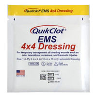 Hemostatic Dressing with X-Ray Indicator QuickClot EMS 4 X 4 Inch 1 per Pack Individual Packet Kaolin Sterile