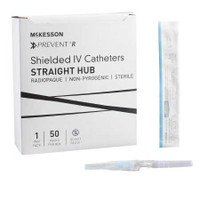 Peripheral IV Catheter McKesson Prevent® R 22 Gauge 1 Inch Button Retracting Safety Needle 380223 Box of 50 380223 McKesson Prevent® R 1169915_BX