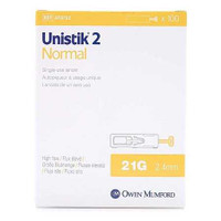 Safety Lancet Unistik 2 21 Gauge Retractable Push Button Activation Finger AT 0702 Box of 100 AT 0702 Unistik 2 1195452_BX