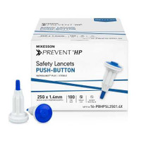 Safety Lancet McKesson Prevent® HP 25 Gauge Retractable Push Button Activation Finger 16-PBHPSL25G1.4X Box of 100 16-PBHPSL25G1.4X McKesson Prevent® HP 1217985_BX