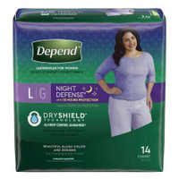 Female Adult Absorbent Underwear Depend® Night Defense® Pull On with Tear Away Seams Large Disposable Heavy Absorbency 51702 Case of 56 51702 Depend® Night Defense® 1163805_CS
