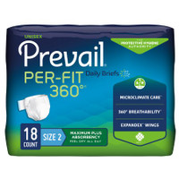 Unisex Adult Incontinence Brief Prevail® Per-Fit 360°™ Size 2 Disposable Heavy Absorbency PFNG-013/1 Pack/18