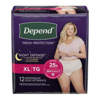 Female Adult Absorbent Underwear Depend® Night Defense® Pull On with Tear Away Seams X-Large Disposable Heavy Absorbency 55154 Case of 48 55154 Depend® Night Defense® 1224720_CS