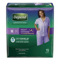 Female Adult Absorbent Underwear Depend® Night Defense® Pull On with Tear Away Seams Medium Disposable Heavy Absorbency 51703 Pack of 15 51703 Depend® Night Defense® 1163806_PK