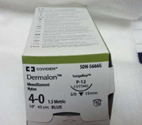 Nonabsorbable Suture with Needle Monosof™~Dermalon™ Nylon P-12 3/8 Circle Precision Reverse Cutting Needle Size 4 - 0 Monofilament SDN-5666G Box of 12 SDN-5666G Monosof™~Dermalon™ 497738_BX