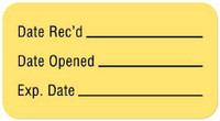 Pre-Printed / Write On Label Advisory Label Yellow Paper Date Rec'D __________ / Date Opened __________ / Exp. Date __________ Quality Control Label 7/8 x 1-5/8 Inch ULLR138 Roll of 560 ULLR138 United Ad Label 1007800_RL