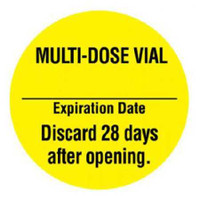 Pre-Printed Label UAL Auxiliary Label Yellow Paper Multi-Dose Vial Expiation Date Discard 28 Days after opening Black Syringe Label 1 Inch Diameter ULPH229 Roll of 1 ULPH229 UAL 1203358_RL