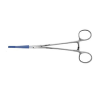 Grasping Forceps BR Surgical Foerster 9-1/2 Inch Length Surgical Grade Coated Stainless Steel NonSterile Ratchet Lock Finger Ring Handle Straight Serrated Fenestrated Oval Tips BR71-12717C Pack of 1