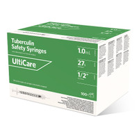Safety Tuberculin Syringe with Needle UltiCare‚ 1 mL 1/2 Inch 27 Gauge Sliding Safety Needle Regular Wall 63001 Box of 100