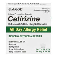 Major® Cetirizine HCl 10 mg Tablet Bottle 30 Tablets 00904671746 Pack of 1 00904671746 Major® 1146565_EA