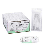 Nonabsorbable Suture with Needle Ethilon™ Nylon PS-1 3/8 Circle Reverse Cutting Needle Size 3 - 0 Monofilament 1663H Box of 36 1663H Ethilon™ 2990_BX