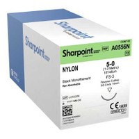 Nonabsorbable Suture with Needle Surgical Specialties™ Nylon DS16 3/8 Circle Reverse Cutting Needle Size 5 - 0 Monofilament A0556N Box of 1 A0556N Surgical Specialties™ 883148_BX