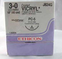 Absorbable Suture with Needle Coated Vicryl™ Polyglactin 910 PC-5 3/8 Circle Precision Conventional Cutting Needle Size 3 - 0 Braided J824G Box of 12 J824G Coated Vicryl™ 129437_BX