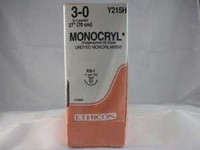 Absorbable Suture with Needle Monocryl™ Poliglecaprone RB-1 1/2 Circle Taper Point Needle Size 3 - 0 Monofilament Y215H Box of 36 Y215H Monocryl™ 226596_BX