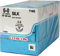 Nonabsorbable Suture with Needle Perma-Hand™ Silk C-2 3/8 Circle Reverse Cutting Needle Size 6 - 0 Braided 714G Box of 12 714G Perma-Hand™ 2698_BX