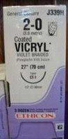Absorbable Suture with Needle Coated Vicryl™ Polyglactin 910 CT-1 1/2 Circle Taper Point Needle Size 2 - 0 Braided J339H Box of 36 J339H Coated Vicryl™ 99412_BX