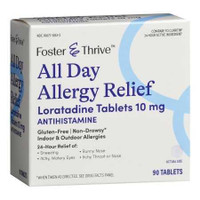 Foster & Thrive All Day Allergy Relief, Loratadine 10 mg Strength, Non-Drowsy, 90 Tablets per Bottle, Bottle of 1 70677105302 Foster & Thrive™ 1235075_BT