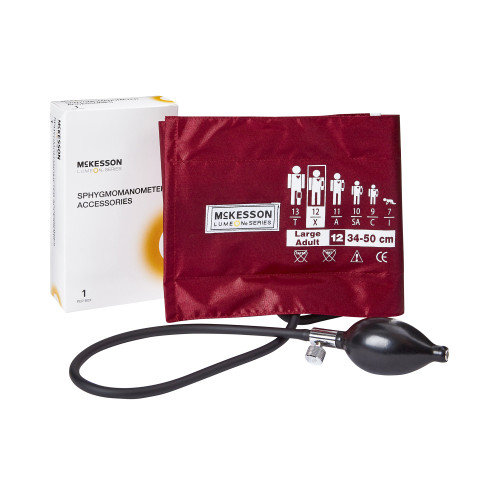 McKesson LUMEON Reusable Blood Pressure Cuff and Bulb, Large Adult Cuff, 34 to 50 cm, Burgundy, Box of 1