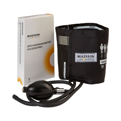 McKesson LUMEON Reusable Blood Pressure Cuff and Bulb, Arm, 23 to 40 cm, Adult Cuff, Black, Box of 1