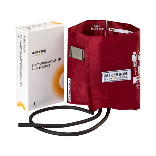 McKesson LUMEON Reusable Blood Pressure Cuff, Arm, 34 to 50 cm, Large Adult Cuff, Burgundy, Box of 1