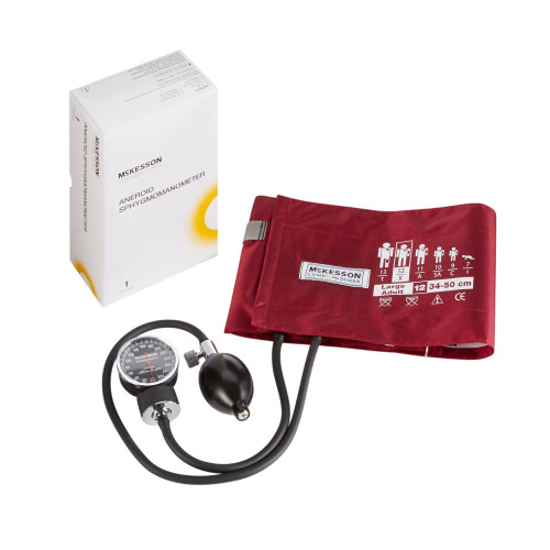 McKesson LUMEON Aneroid Sphygmomanometer Unit, Large Adult Cuff 34 - 50 cm, Burgundy, Case of 20