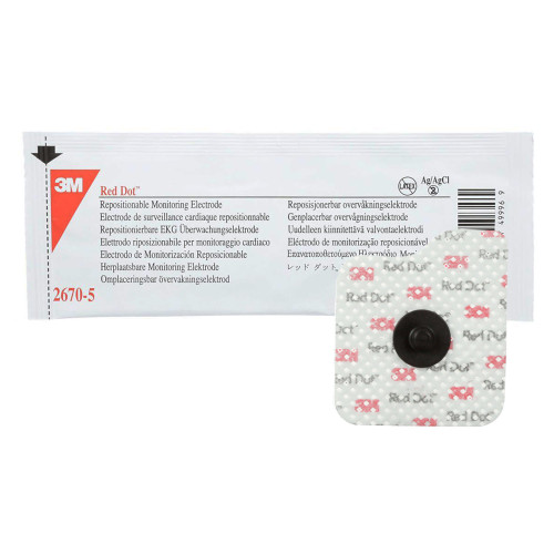 ECG Monitoring Electrode 3M Red Dot Cloth Backing Radiolucent / MR Conditional Snap Connector 2670-5 Case of 1000