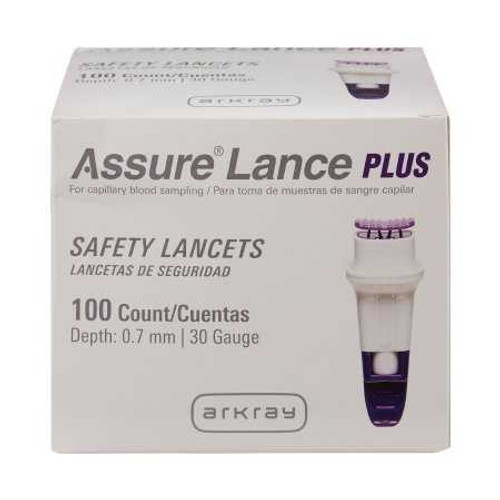 Safety Lancet Assure Lance Plus Fixed Depth Lancet Needle 0.7 mm Depth 30 Gauge Push Button 990130 Box/100 990130 ARKRAY 962941_BX