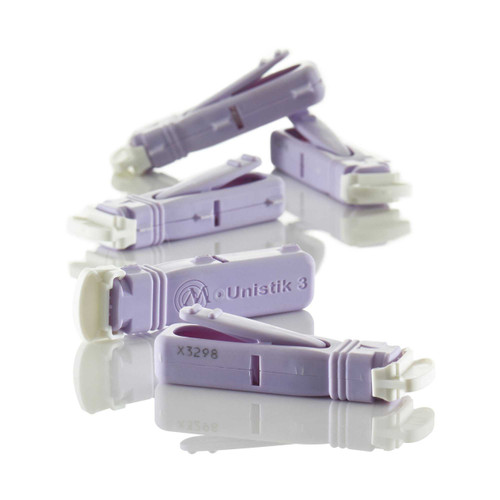 Safety Lancet Unistik 3 Comfort Fixed Depth Lancet Needle 1.8 mm Depth 28 Gauge AT 1047 Box/50 AT 1047 OWEN MUMFORD, INC. 701114_BX Safety Lancet Unistik 3 Comfort Fixed Depth Lancet Needle 1.8 mm Depth 28 Gauge AT 1047 Box/50 AT 1047 OWEN MUMFORD, INC. 701114_BX