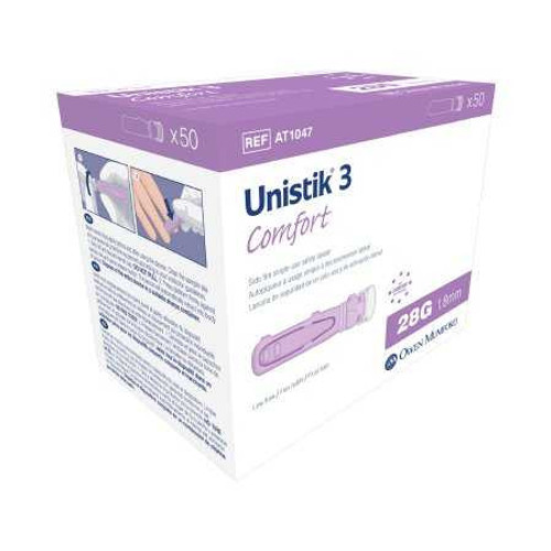 Safety Lancet Unistik 3 Comfort Fixed Depth Lancet Needle 1.8 mm Depth 28 Gauge AT 1047 Box/50 AT 1047 OWEN MUMFORD, INC. 701114_BX Safety Lancet Unistik 3 Comfort Fixed Depth Lancet Needle 1.8 mm Depth 28 Gauge AT 1047 Box/50 AT 1047 OWEN MUMFORD, INC. 701114_BX