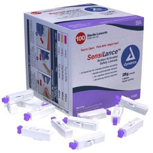 Safety Lancet SensiLance Fixed Depth Lancet Needle 1.8 mm Depth 28 Gauge Button Activated 7125 Box/100 7125 DYNAREX CORP. 950463_BX