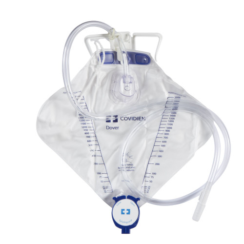 Dover Urinary Drainage Bag, 2000 mL, 48" Tubing, Anti-Reflux Barrier, Sterile, Case of 20
