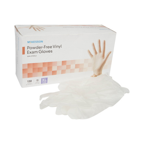 McKesson Exam Glove X-Large NonSterile Vinyl Standard Cuff Length Smooth Clear Not Rated, 14-140, Box of 130