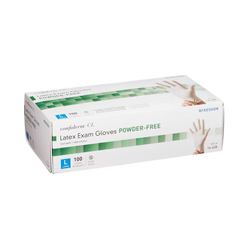 Exam Glove McKesson Confiderm NonSterile Ivory Powder Free Latex Ambidextrous Textured Fingertips Not Chemo Approved Large 14-428 Box/100 14-428 McKesson Confiderm 921594_BX Exam Glove McKesson Confiderm NonSterile Ivory Powder Free Latex Ambidextrous Textured Fingertips Not Chemo Approved Large 14-428 Box/100 14-428 McKesson Confiderm 921594_BX