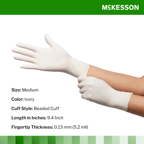 McKesson Confiderm Exam Glove Medium NonSterile Latex Standard Cuff Length Textured Fingertips Ivory Not Rated, 14-426, Case of 1000