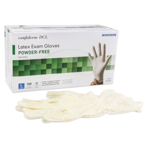 McKesson Confiderm Exam Glove Large NonSterile Latex Standard Cuff Length Smooth Ivory Not Rated, 14-318, Case of 1000