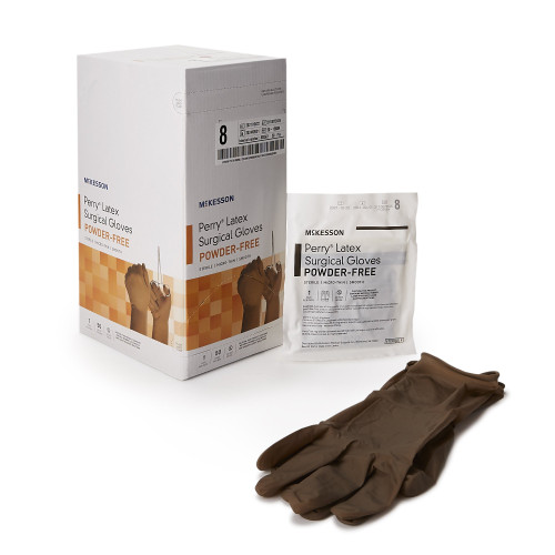 McKesson Perry Surgical Glove Size 8 Sterile Latex Standard Cuff Length Smooth Brown Not Chemo Approved, 20-1380N, Box of 50