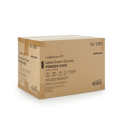McKesson Confiderm Exam Glove Small NonSterile Latex Standard Cuff Length Fully Textured Ivory Not Rated, 14-1381, Case of 1000