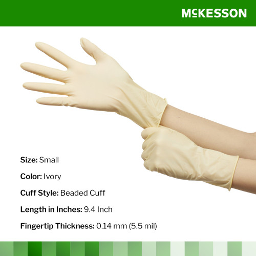 McKesson Confiderm Exam Glove Small NonSterile Latex Standard Cuff Length Smooth Ivory Not Rated, 14-314, Case of 1000